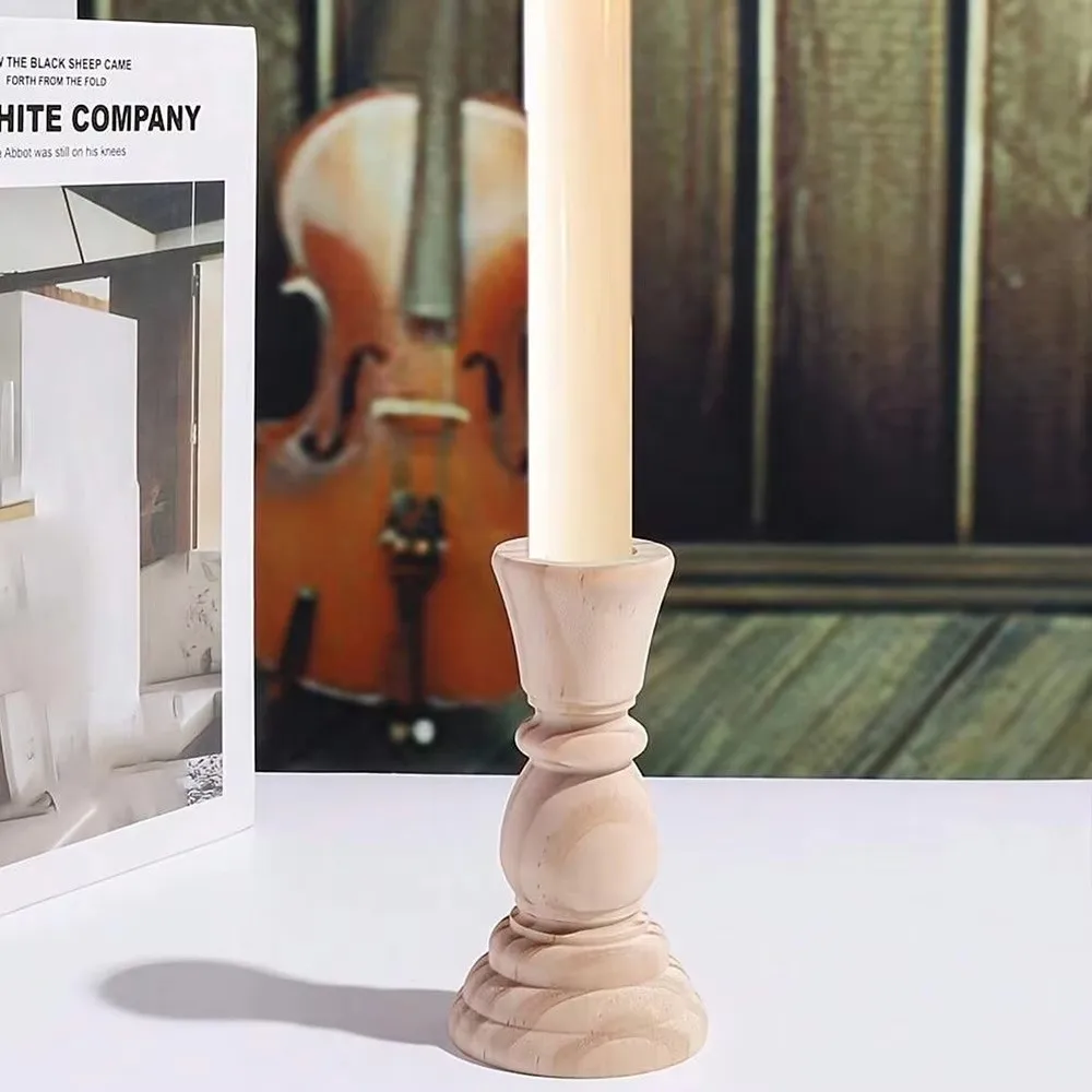 New Rustic Wooden Candlesticks Handmade Natural Wood Pillar Candle Stands Unfinished Wood Candle Holder Wedding Party Decoration