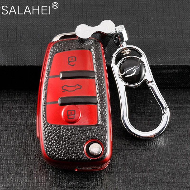 

TPU Car Flip Key Case Full Cover Shell For Audi A1 A3 A6 A6L Q2 Q3 Q7 TTS R8 S6 RS3 Protector Keychain Auto Interior Accessories