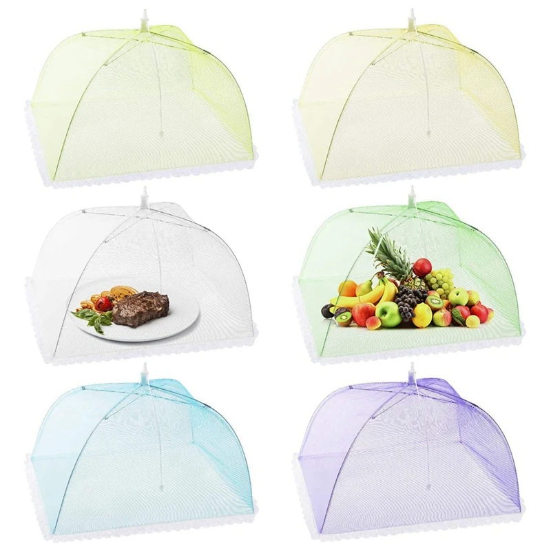 

Сетчатая Крышка для еды, 6 упаковок, складной красочный зонт, палатка для защиты от мух, Жуков, комаров, пикников на открытом воздухе