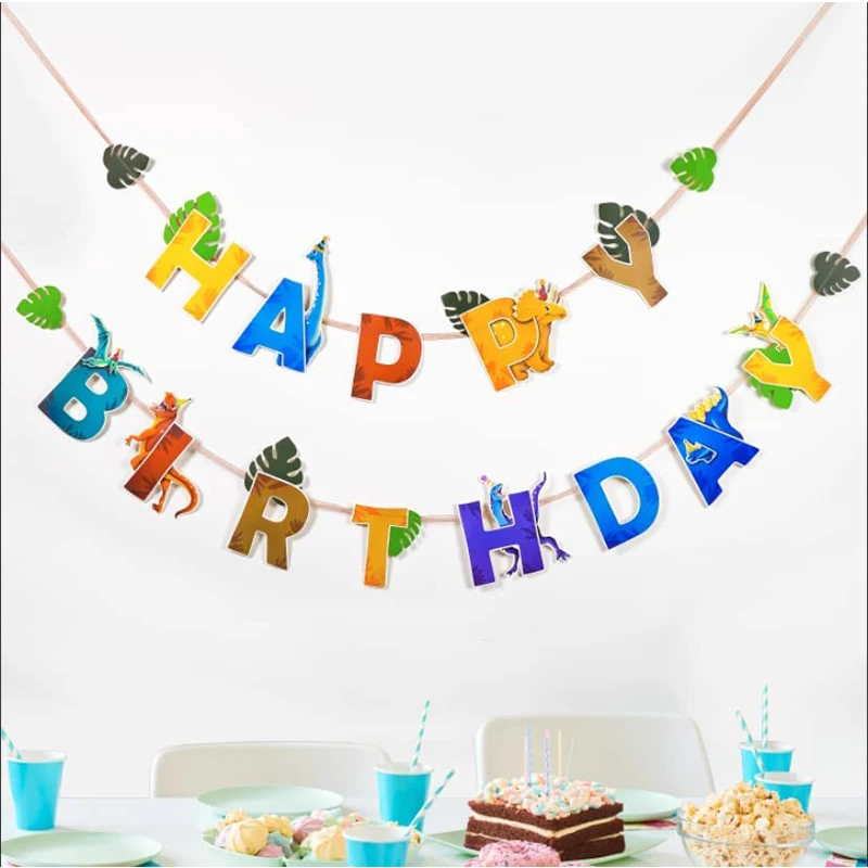 Banner Di Buon Compleanno A Tema Dinosauro Per Bambini Festa Di Compleanno Del Ragazzo Ghirlande Streamer Sfondo Festa Di Compleanno Forniture Per Bun