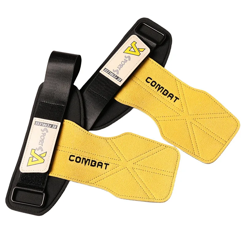 1 Pair Cowhide Gym Gloves Grips Anti-Skid Weight Lifting Grip Pads Deadlifts Workout Fitness Gloves Pull ups Bracer Protection