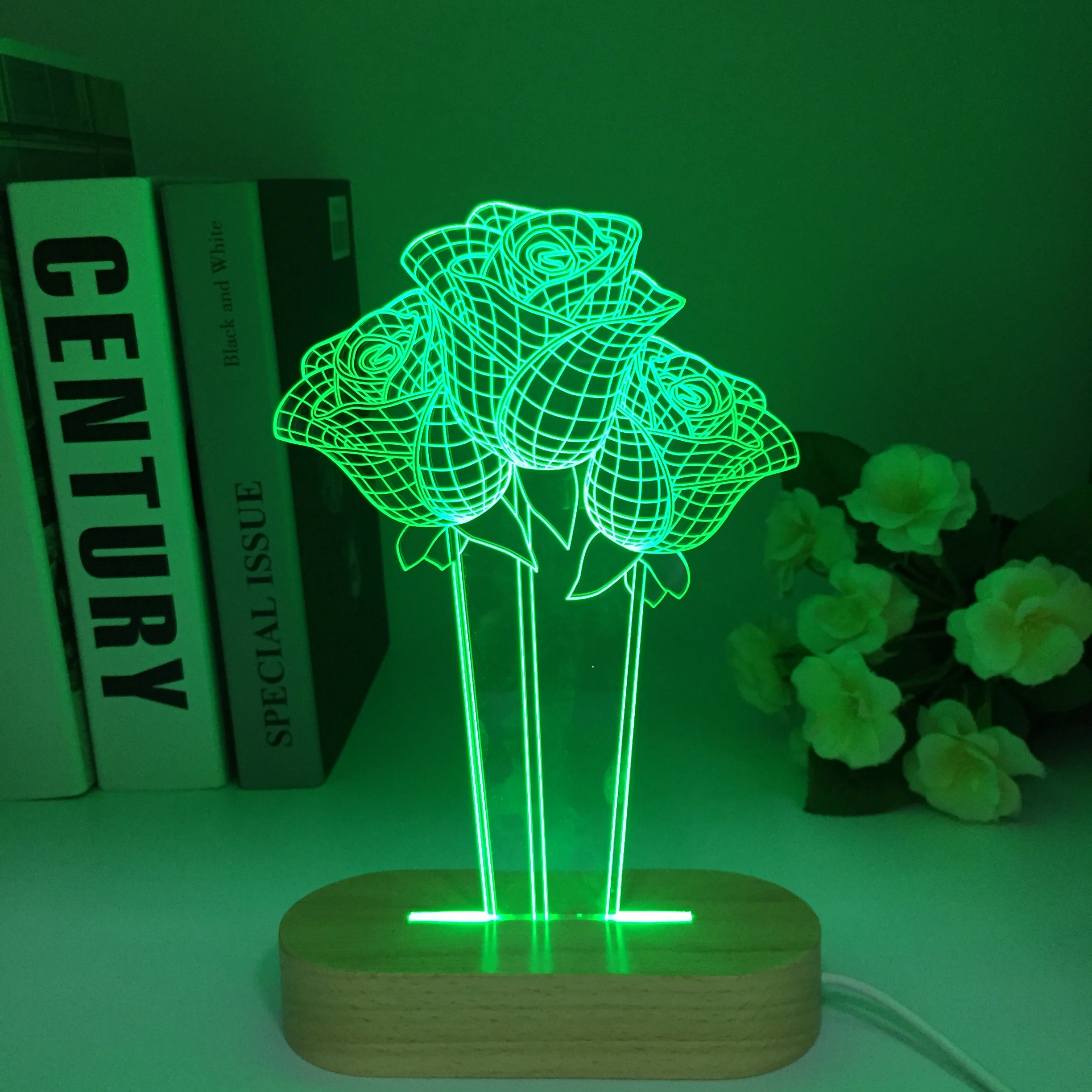 

Деревянное влюбленное сердце с розой, персонализированное название, 3D эффект, Оптическая иллюзия, настольная лампа с индивидуальным именем, светодиодный ночсветильник, подарок для нее