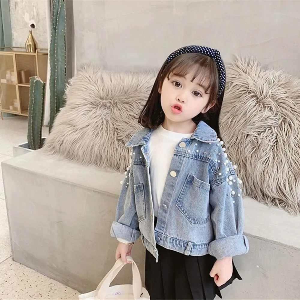 2022 Spring Little Girls Clothing Jeans Jacket Children's Pearl Denim