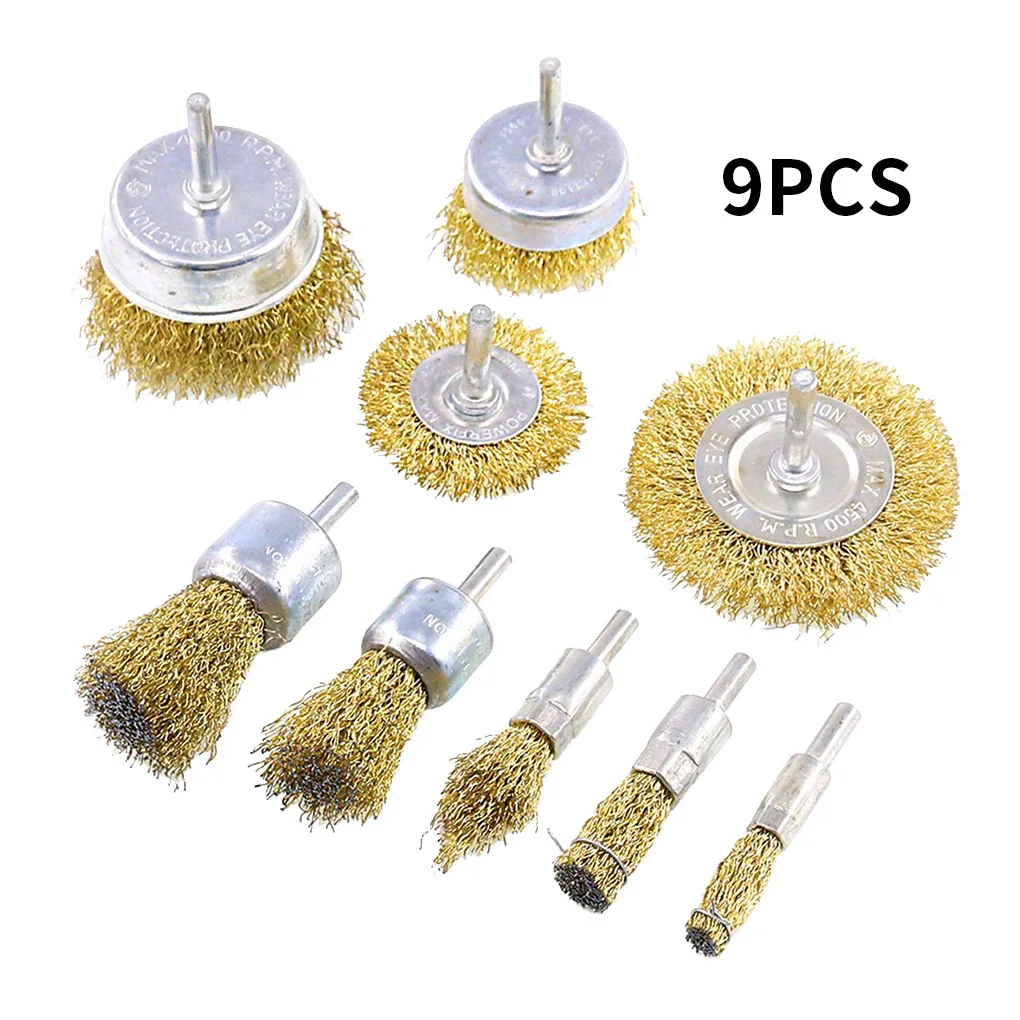 

9pcs Wire Brush Wheel Polishing Grinding Rust Burr Removing Steel Wire Brush Cup Wheel Kit