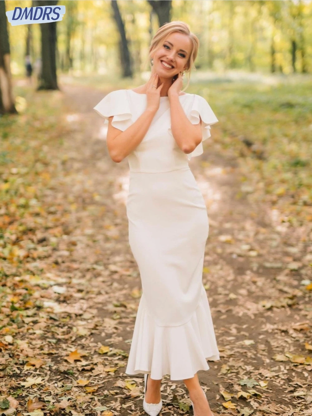 

White Boat Neck Wedding Dresses Elegant Straight Open Back Dress For Bride Graceful Ankle-length Bridal Gown Vestido De Novia