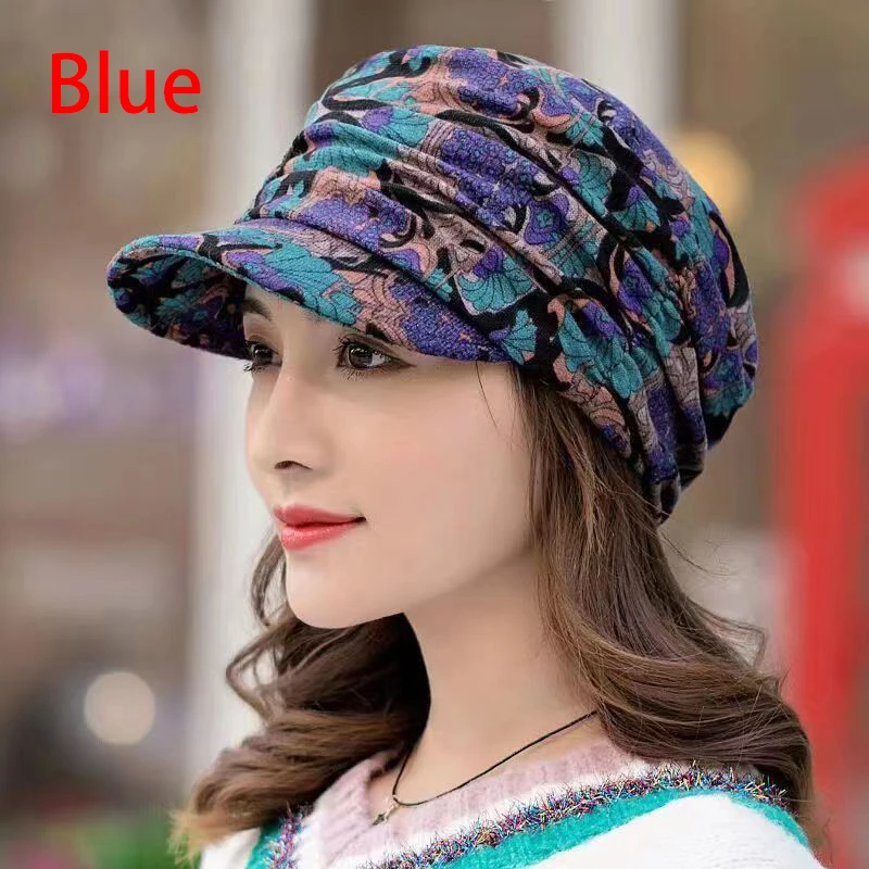 Short Brim Women Hat Warm Foldable Earflap Women Cap Floral Print Autumn Winter Hat Daily Clothing Turban Visor 5
