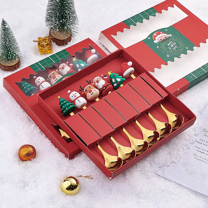 Christmas Fork And Spoon Set Stainless Steel Creative Tableware Coffee Tea Dessert Forks And Spoons Gift Set 2/4Pcs cutlery set western style cutlery set picnic cutlery set stainless steel cutlery set