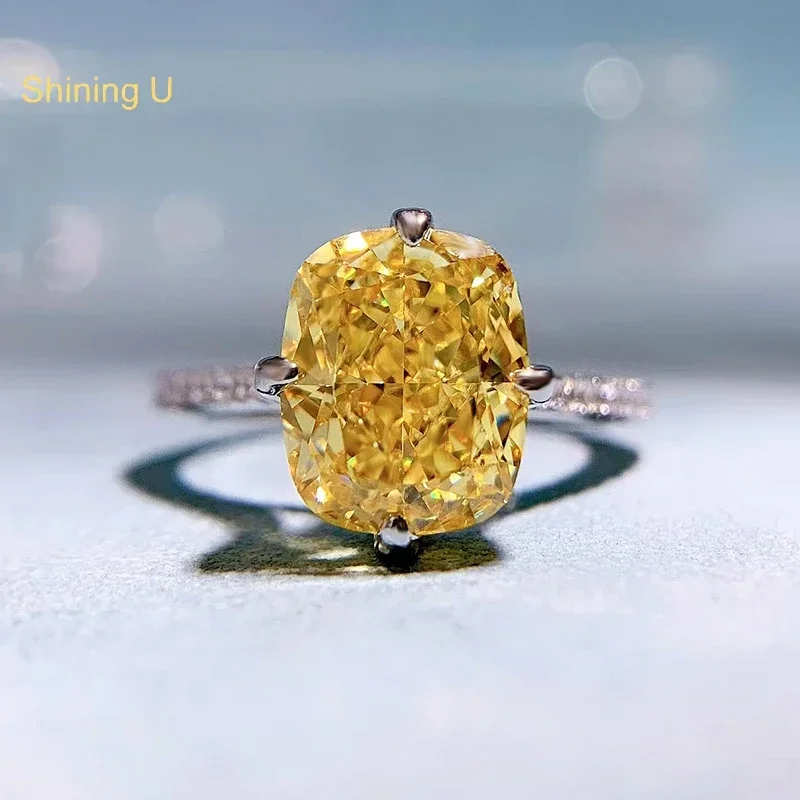 

Shining U S925 Silver 8*10mm Oval Yellow High Carbon Diamond Ring for Women Fine Jewelry Engagement Anniversary