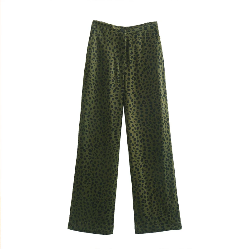 2022 Women Summer Loose Straight Pants Leopard print High waist Full Length Pant Female Fashion Street Satin Trousers Clothes gloria vanderbilt capris