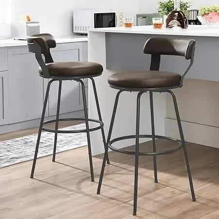 

30” Bar Stools Set of 2-Metal for Kitchen Counter PU Leather stools Swivel Chairs Dining Cafe,Metal Foot