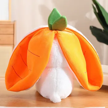 25cm Cosplay Strawberry Carrot Rabbit Plush Toy Stuffed Creative Bag into Fruit Transform Baby Cuddly Bunny Plushie Doll For Kid 2