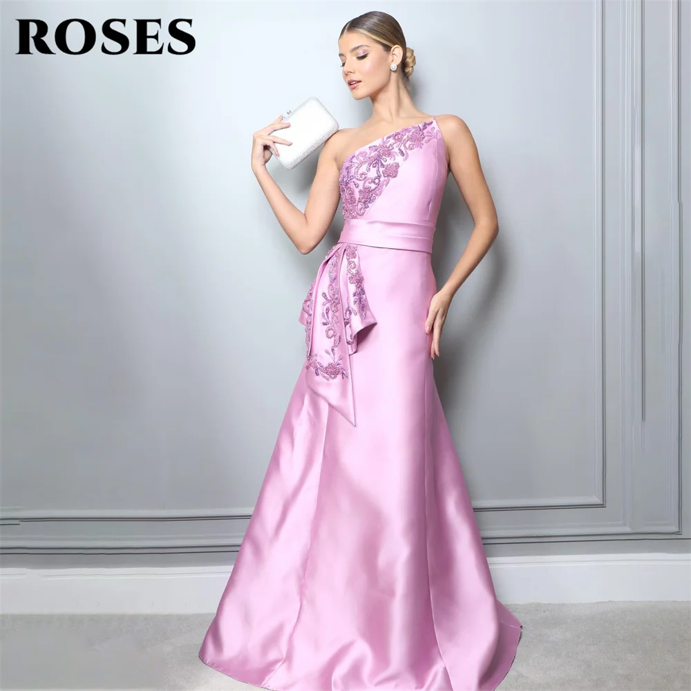 

ROSES A Line One Shoulder Chic Woman Evening Dress Gown Lavender Ball Gown Stain Embroidery Night Dresses Gown robes de soirée