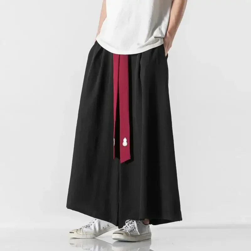 Men Wide Leg Pants Mens Cotton Joggers Retro Loose Trousers Man Chinese Style Linen Pants Male Big Crotch Nepal Robe