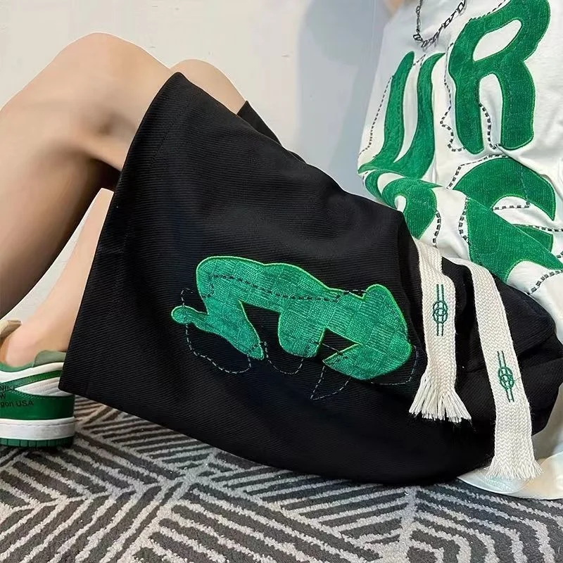 Wakamono Cotton Shorts Men's Y2k Shorts Summer Pants Sports Men's Shorts Men's Flocking Embroidery Shorts Casual Shorts for Men