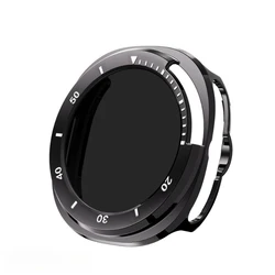 Enhanced Privacy Glass PC Case with Screen Protector Bumper for Galaxy Watch 8 Classic (Black white)