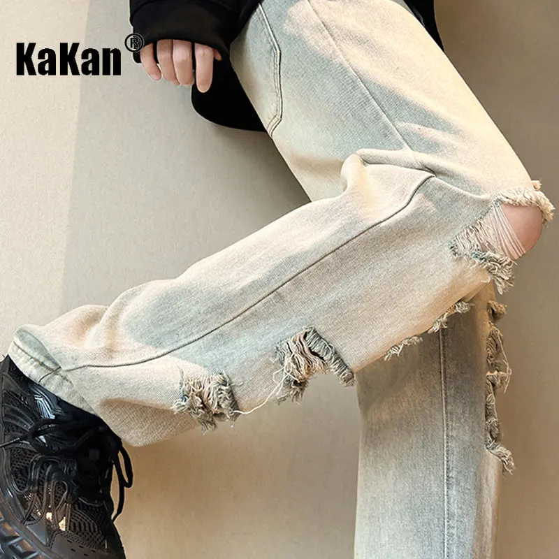 Kakan - New High Street Distressed Jeans Men's Wear, Wash Vintage Loose  Slim Fit Straight Leg Jeans K24-KJ2229