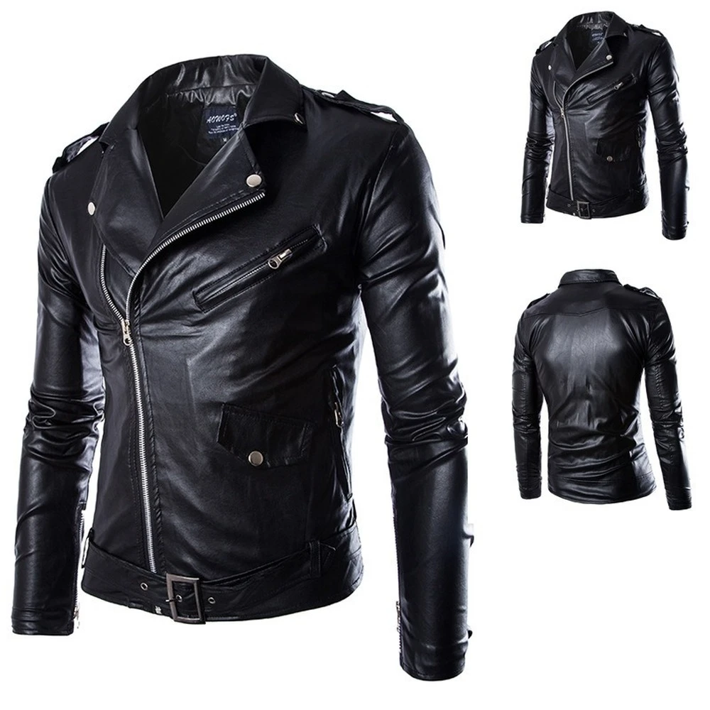 Motorcycle Slim Leather Jacket Men's Leather Jacket British Fashion Men's PU Leather Jacket