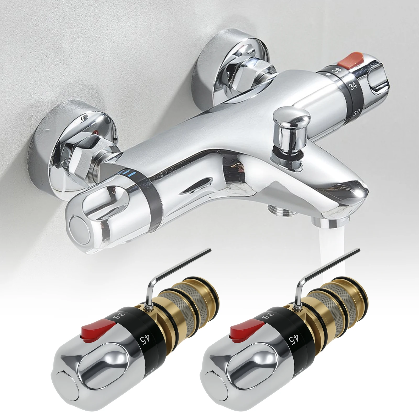 1/2 ชิ้นฝักบัวเทอร์โมผสมแตะทองเหลือง 20-50 ° C ฝักบัววาล์วผสมน้ําวาล์วควบคุมอุณหภูมิประหยัดน้ําสําหรับห้องน้ํา 1