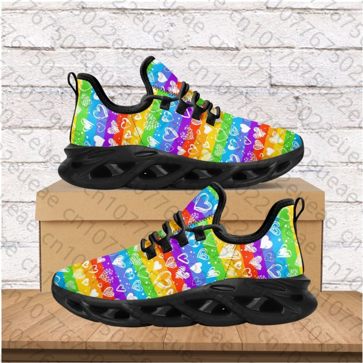 

LGBT Pride Rainbow Sketch Print Platform Sneakers Breathable Lace Up Basketball Shoes Fashion Casual Vulcanized Shoes Zapatos