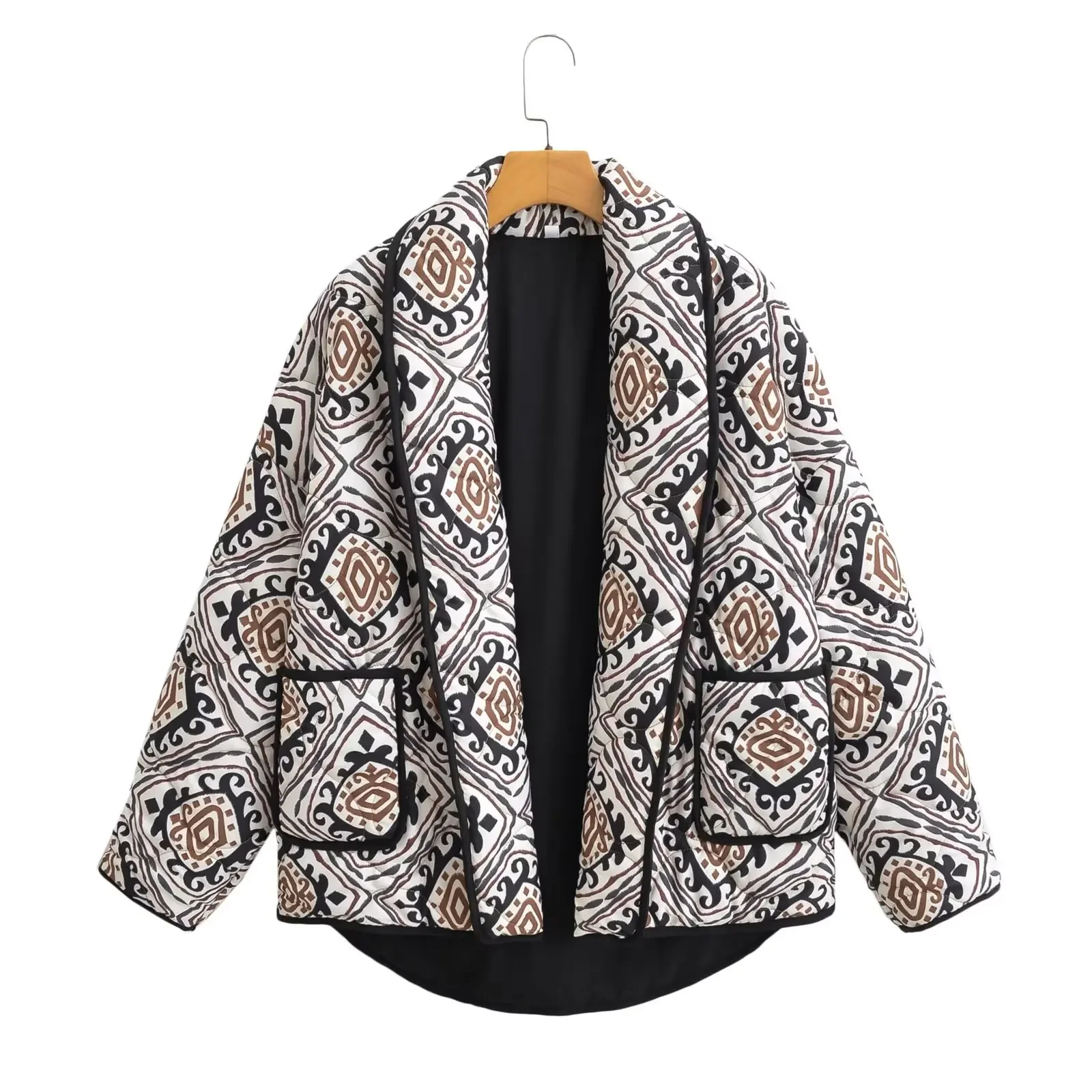 

Women's 2023 Fashion Winter Thick Warm and Exquisite Printed Cotton-padded Jacket Retro Long-sleeved V-neck Loose Chic Top