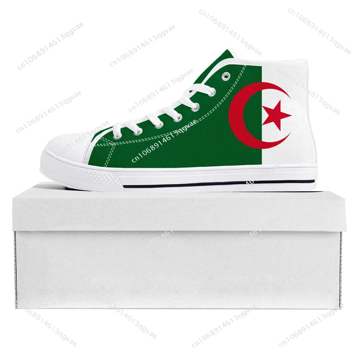 Algerian Flag High Top High Quality Sneakers Mens Womens Teenager Canvas Sneaker Algeria Casual Couple Shoes Custom Shoe White