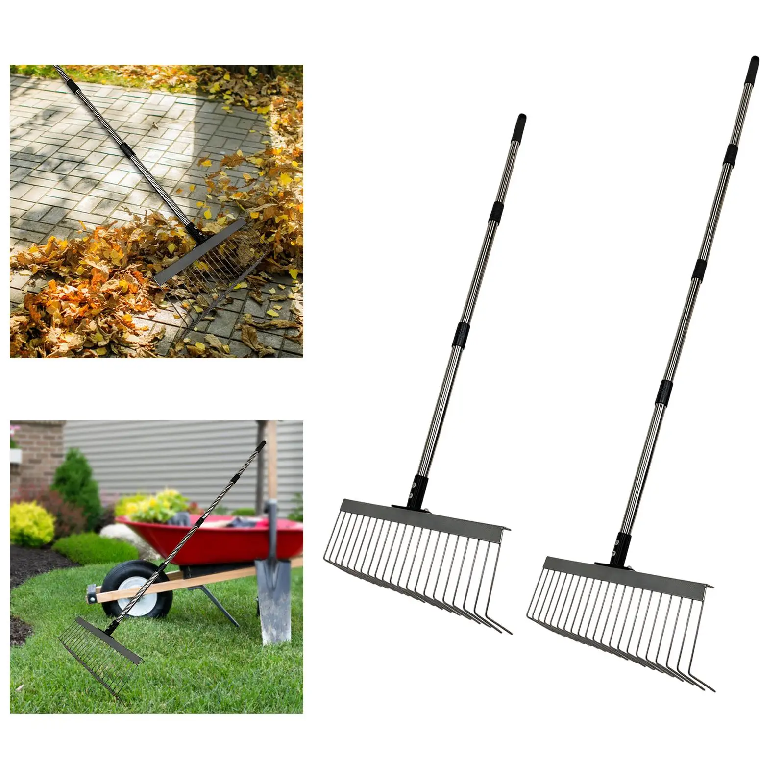 Heavy Duty Garden Thatch Rake Multifunctional, Metal Splicing Handle 40cm Wide L Shaped Tines Heavy Duty Garden Thatch Rake Multifunctional, Metal Splicing Handle 40cm Wide L Shaped Tines