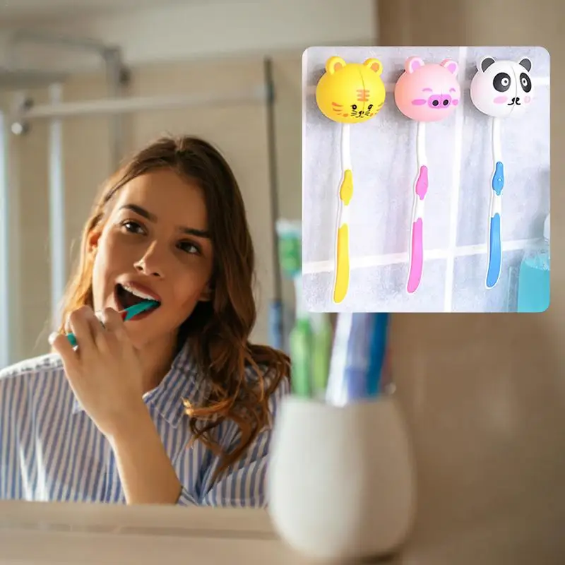 1Pcs Cartoon Animal Shaped Toothbrush Holder Wall Mount Animal Head Toothbrush Holders Bathroom Decor Accessories Gift For Kids