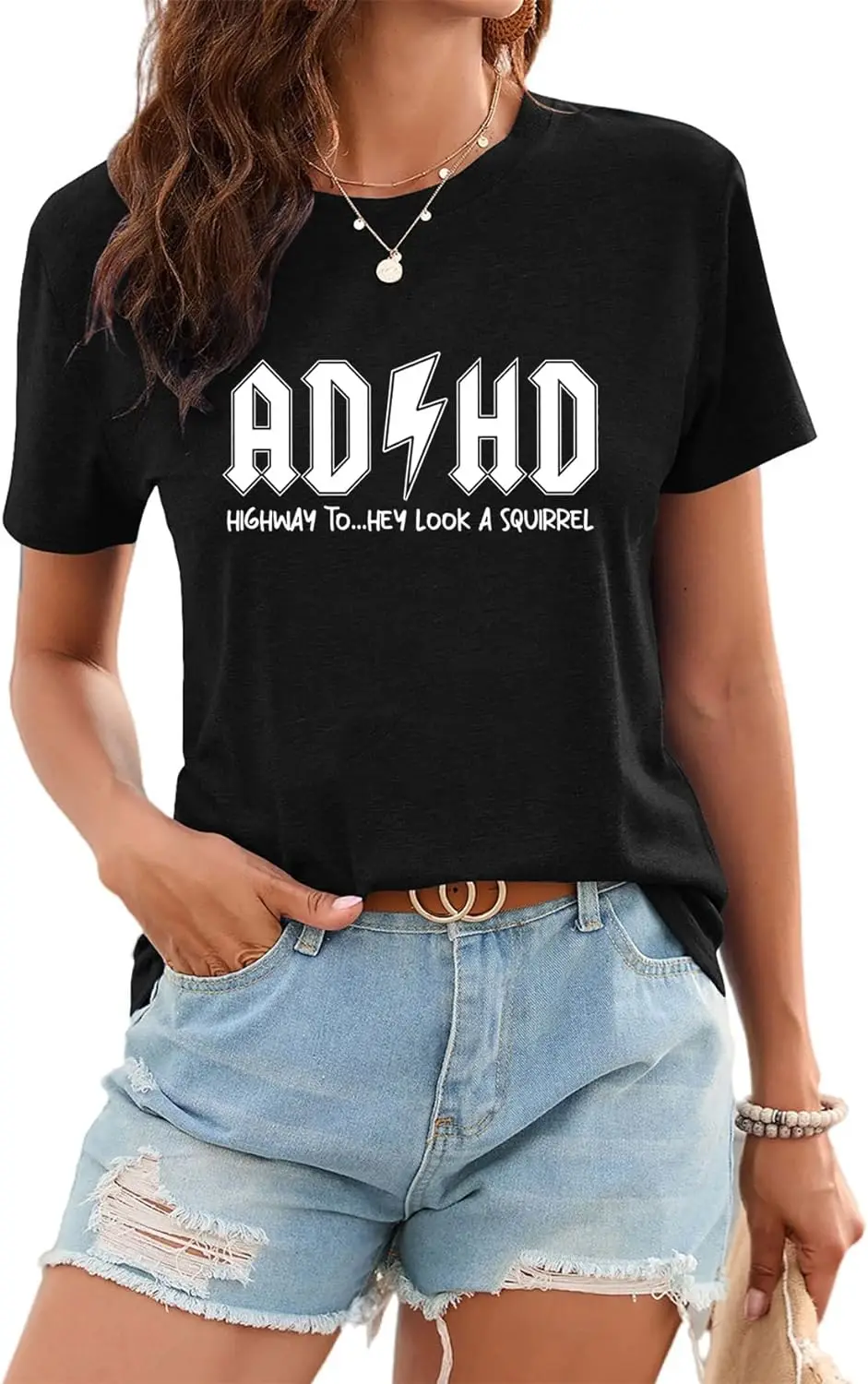 

Футболка женская с надписью ADHD Highway to Hey Look a Squirrel