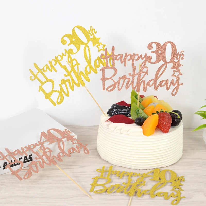 Happy Birthday Cake Toppers Rose Gold Glitter 16th 20th 30th 40th Birthday Cake Topper Adult Decor Tool 3/5pcs