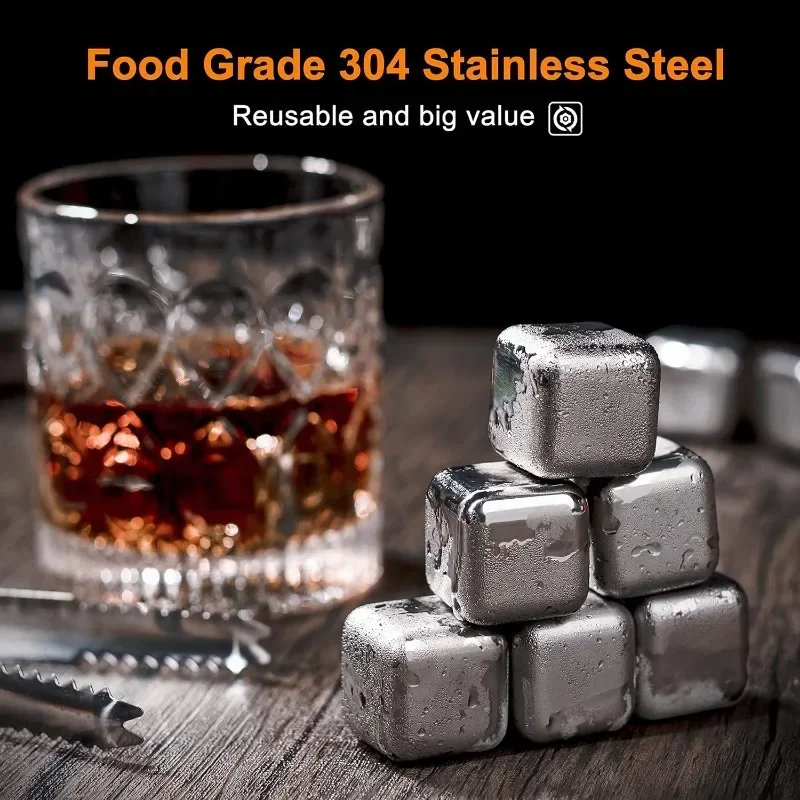 4/1PCS Whiskey Ice Stones Set Stainless Steel Chilling Block with Tongs for Wine Quick-Freeze Beer Cooler Party Bar Tools