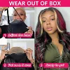1B/99J/27 Omber black hair with red blonde Highlight 5x5 Hd Lace Closure Body Wave Wig Human Hair 99J Glueless Wig Ready To Wear 4