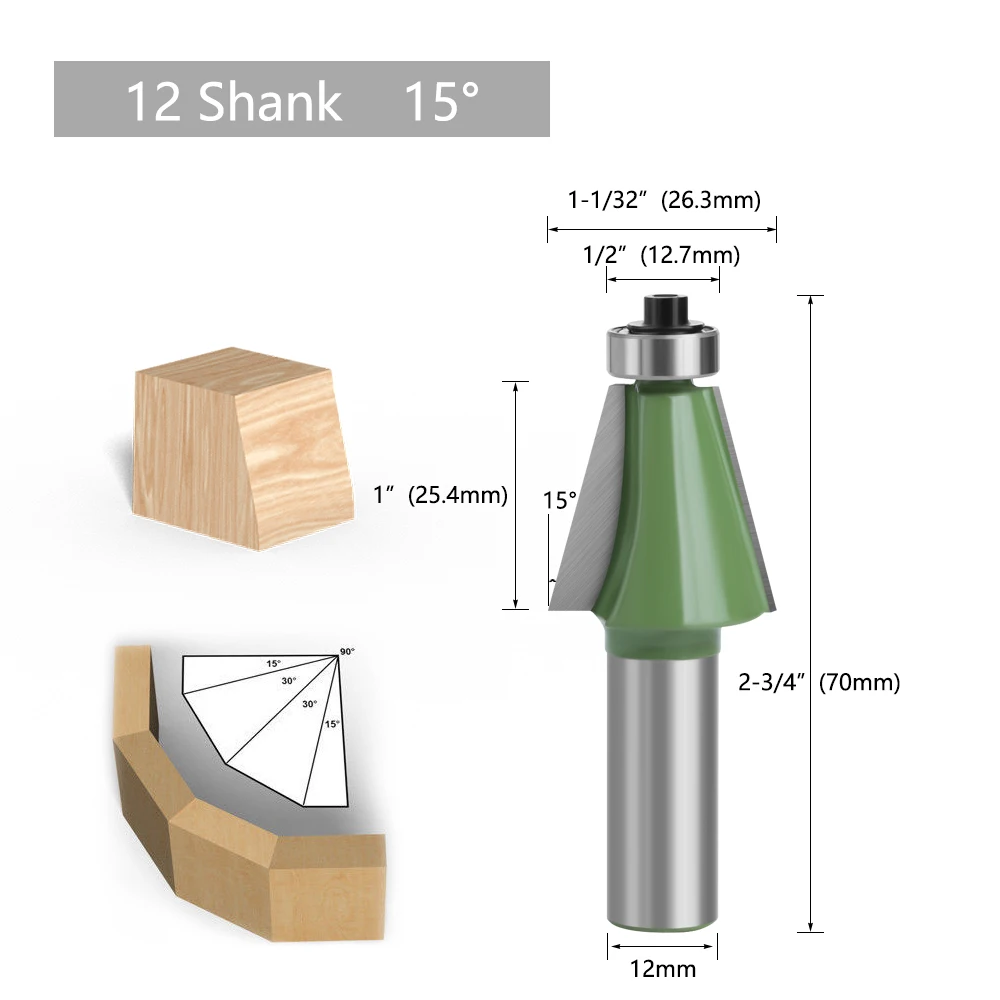LAVIE 1 Stück 12 mm 1/2 Zoll Schaft Fasenfräser 11,25 15 22,5 30 45 Grad Fräser für Holzmaschine MC03232 – Detail 3