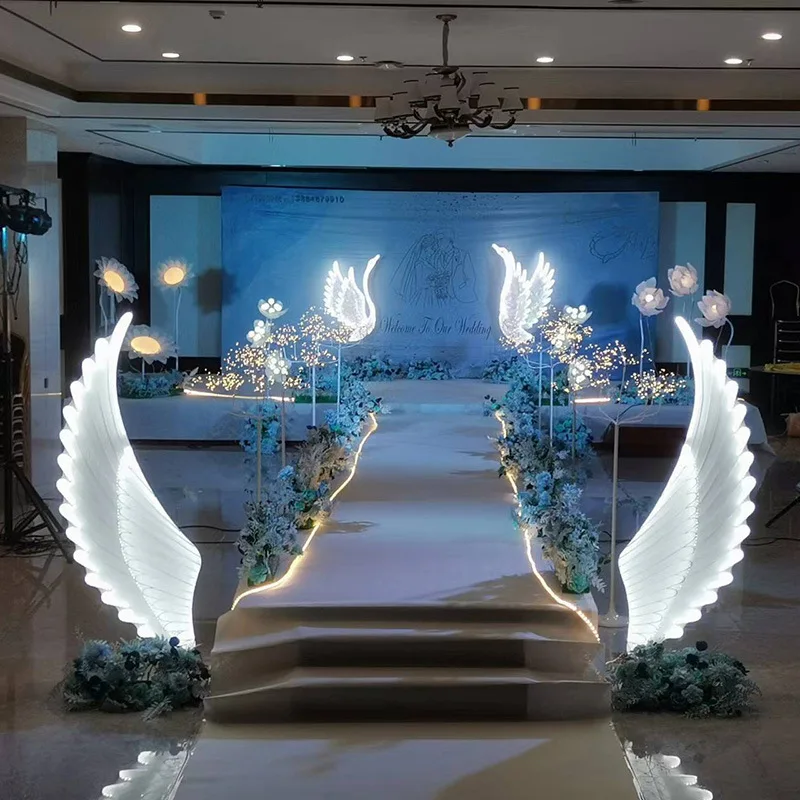 Upscale Wedding Decoration Arch Luminous Angel Wings Design Stand For Party Road Cited Stage Site Layout Ornament