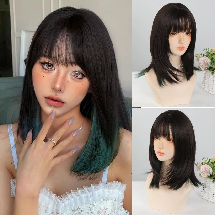 

Короткий прямой многослойный парик длиной до ключиц для женщин парик повседневной Лолиты выделитель крутой коричневый Боб синтетические волосы термостойкий