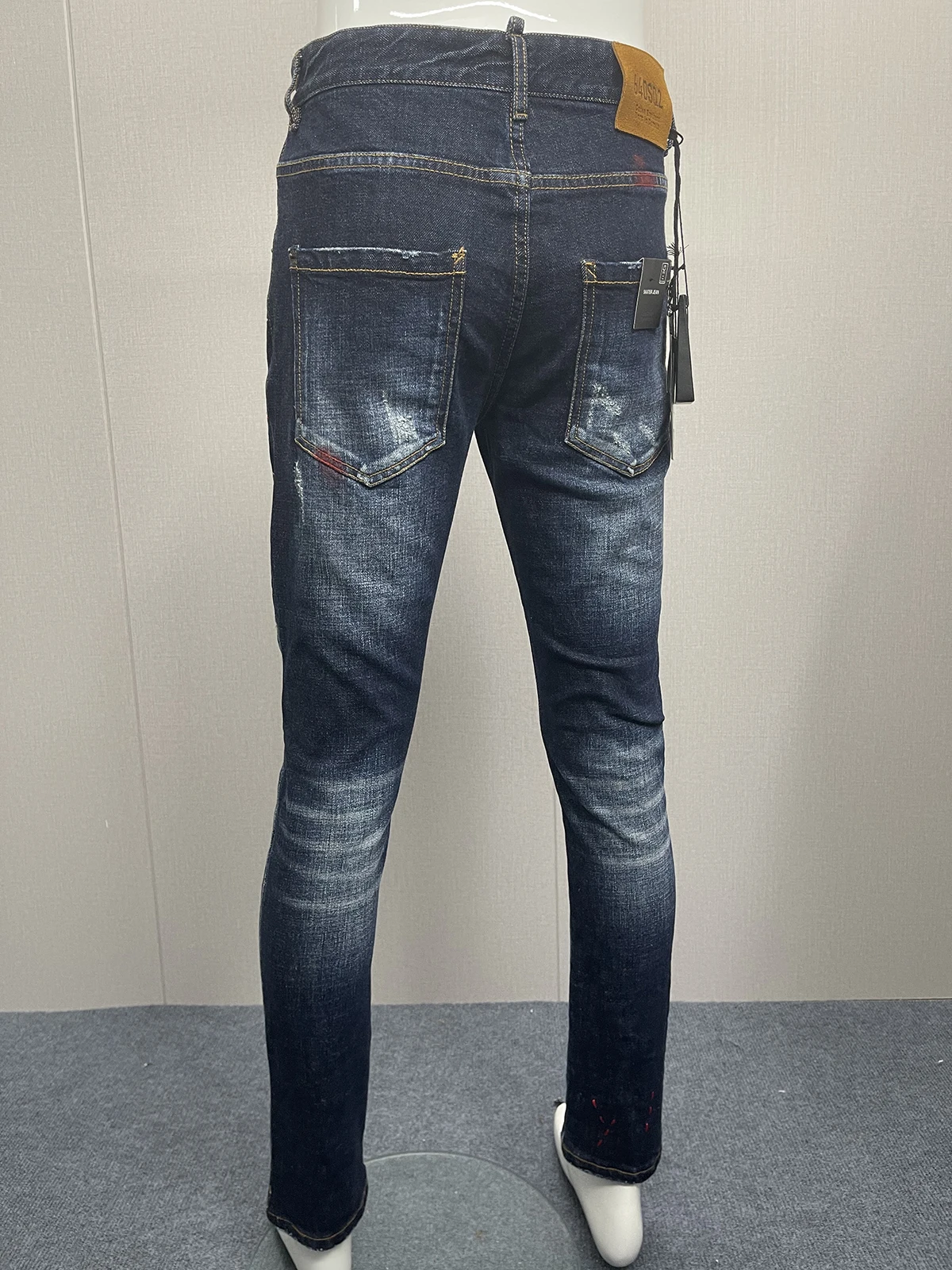 2024 Spring/Summer New D2 Jeans Trendy Men's Washed and Worn Hole Patches Paint 3D Cutting Small Foot Jeans Men's
