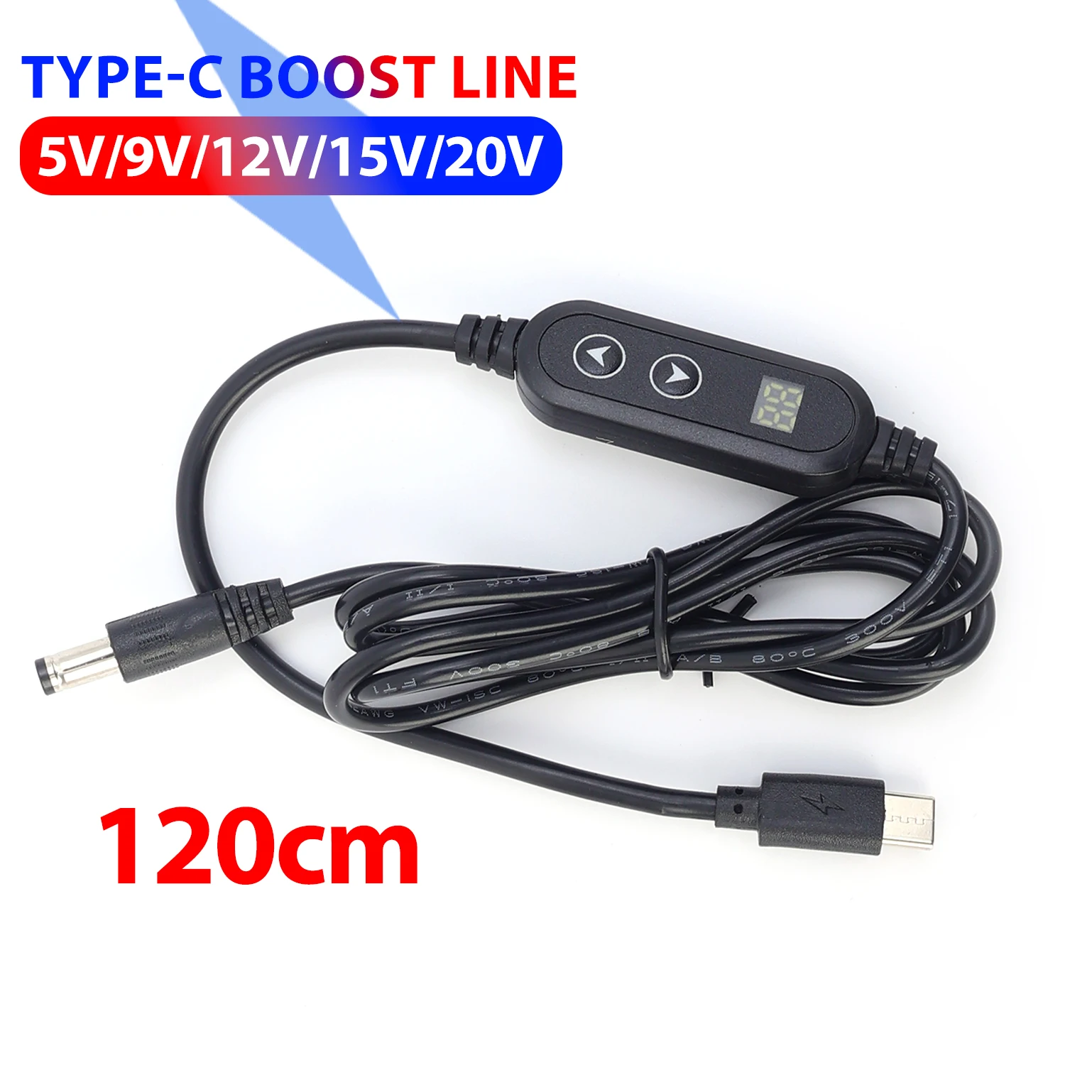 Type C To DC PD Adapter Cable with Adapter Adjustable 5V/9V/12V/15V/20V Boost Line Type-C to DC Cables for Wifi Router Laptops