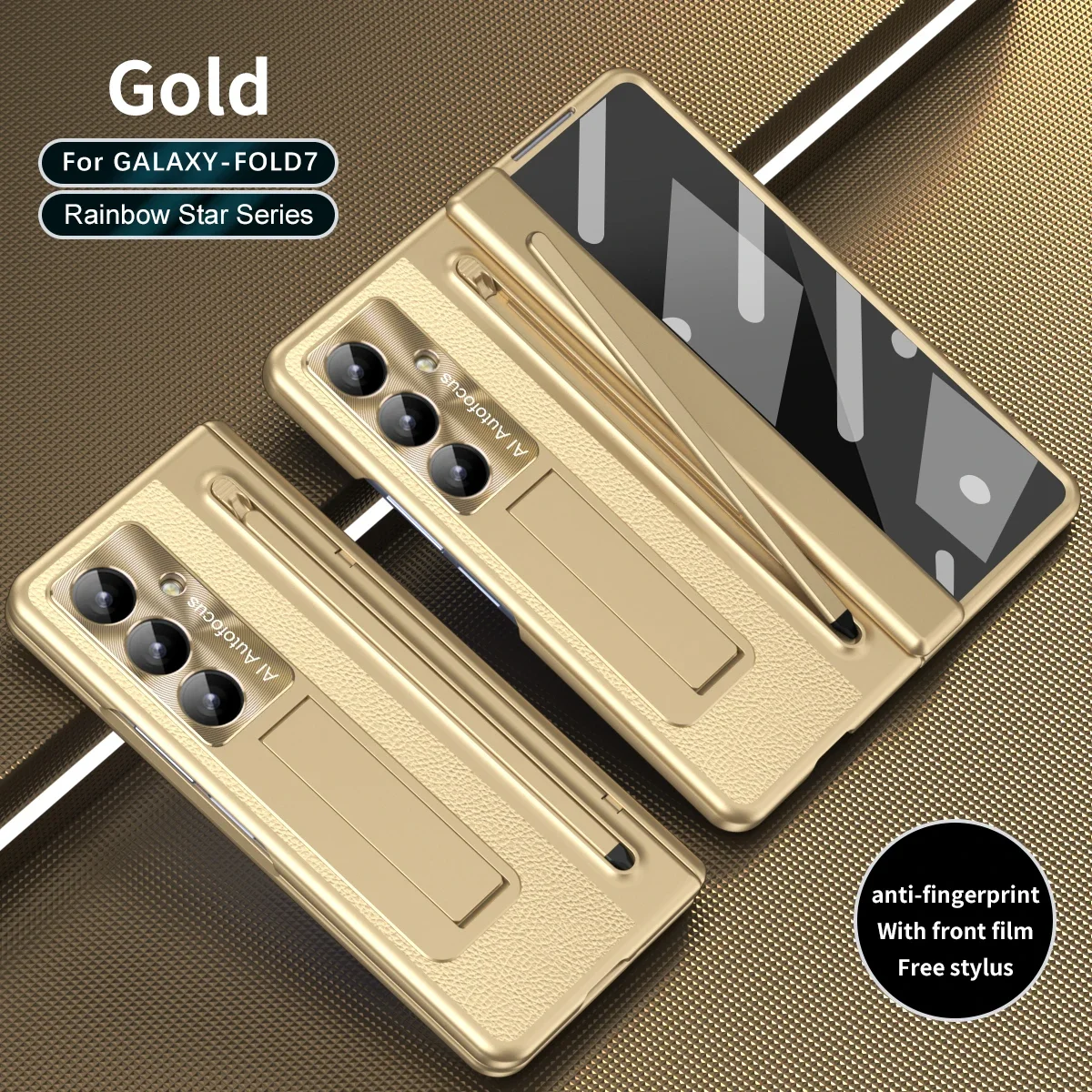 Premium Electroplated Matte Leather Hinge Case with Pen Slot and Touch Pen Holder