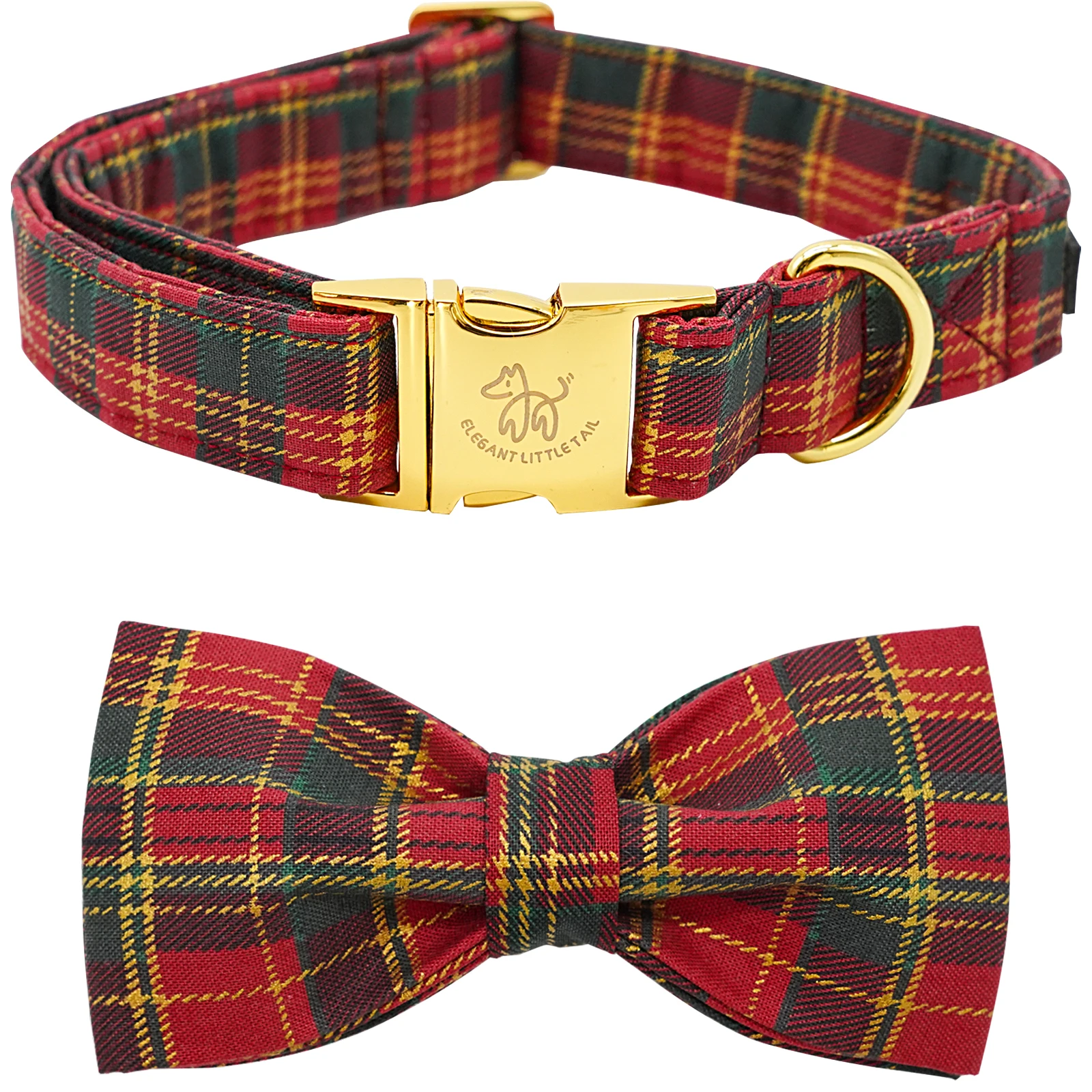 

Elegant little tail Dog Collar, Christmas Dog Collar Red Plaid Holiday Pet Collar Dog Bow Collar Pet Durable Adjustable