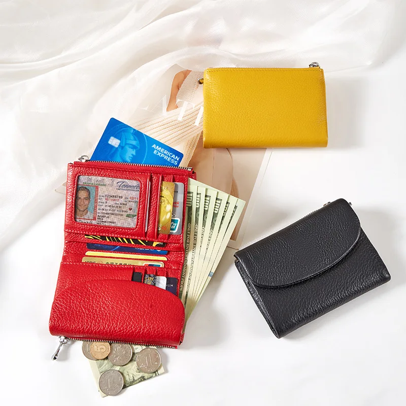 Women's RFID-Blocking Top-Grain Cowhide Wallet - Fashionable, Collapsible, and Spacious