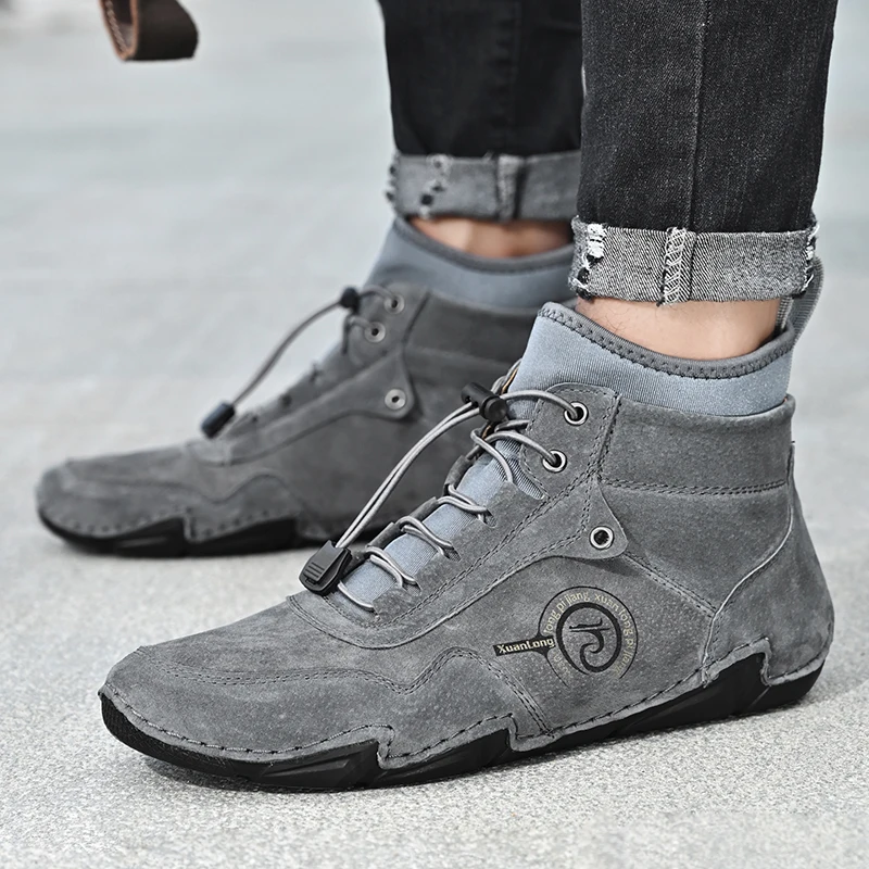 Brand Men's Winter Snow Boots Leather Men's Ankle Warm Boots Plush Warm Men's Snow Boots Outdoor Men's Motorcycle Boots Big Size