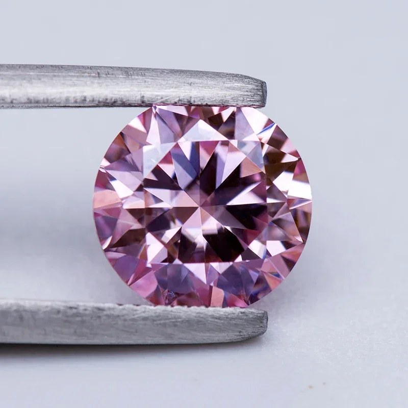 Moissanite Lab Grown Diamond Sakura Pink Color Round Cut Gemstone for Advanced Jewelry Making Materials with GRA Certificate,loose gemstones,moissanite jewelry materials,loose lab grown diamond,lab grown loose diamond