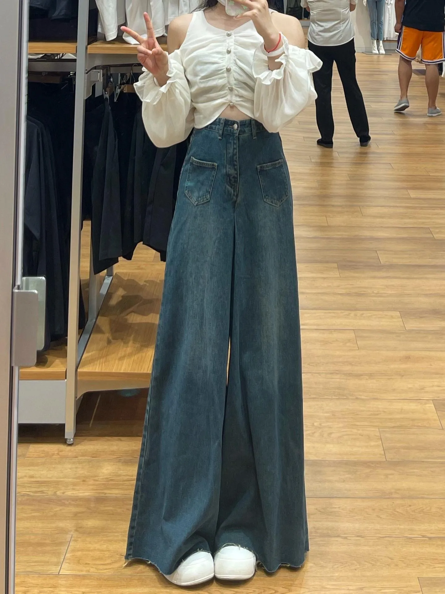 Wide Leg Jeans Women's Summer High Waist Loose Design Floor Sweeping Pants Retro Big Horn Pants