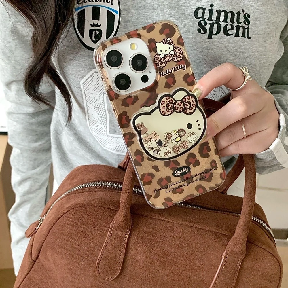 Leopard Kitty Removable Grip Phone Case with Lustre Lining