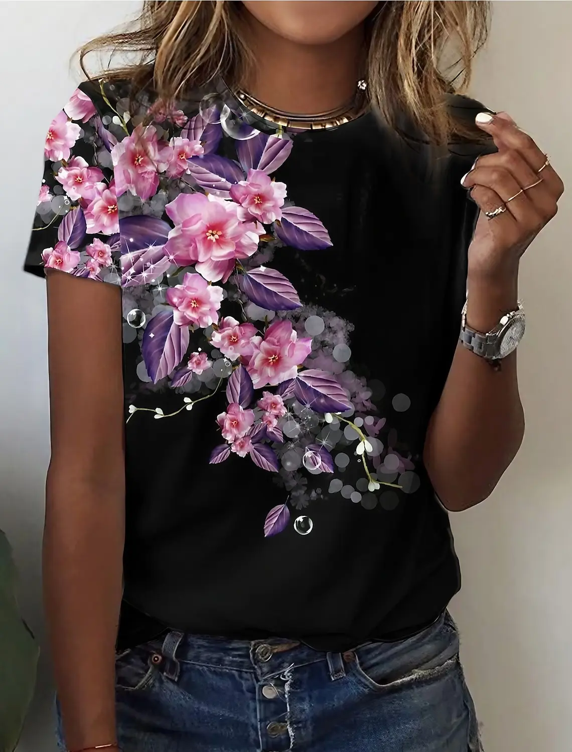 

2024 Summer Women's T shirt Tee Floral Casual 3d Prints Daily Short Sleeve Tops Fashion Round Neck t shirts for women Holiday