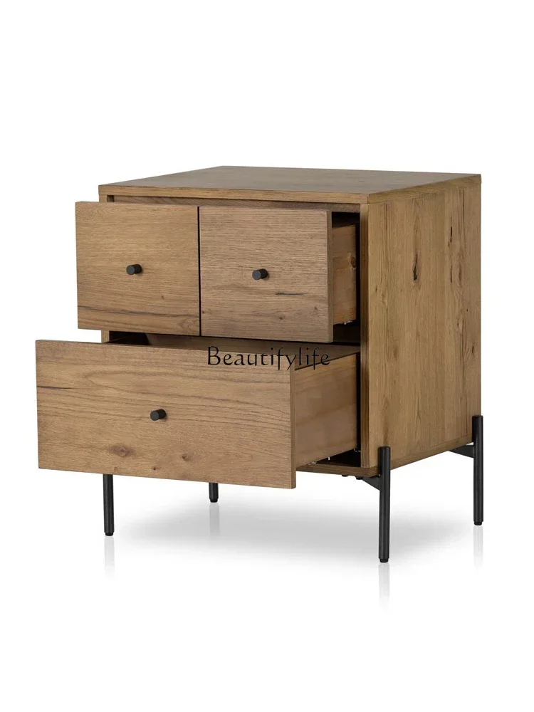 

Solid Wood Bedside Cabinet Retro Simple Bedroom Small Apartment Storage Cabinet