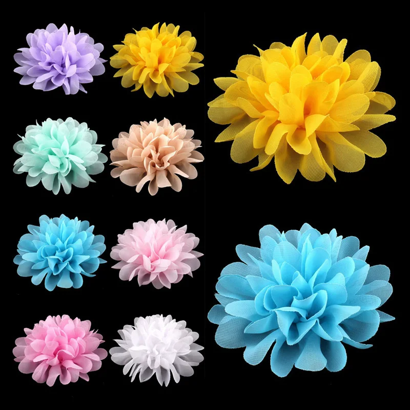 

50pcs/lot 4" Chic Tulle Chiffon Artificial Flowers For Children Hair Accessories Soft Artifical Fabric Flower