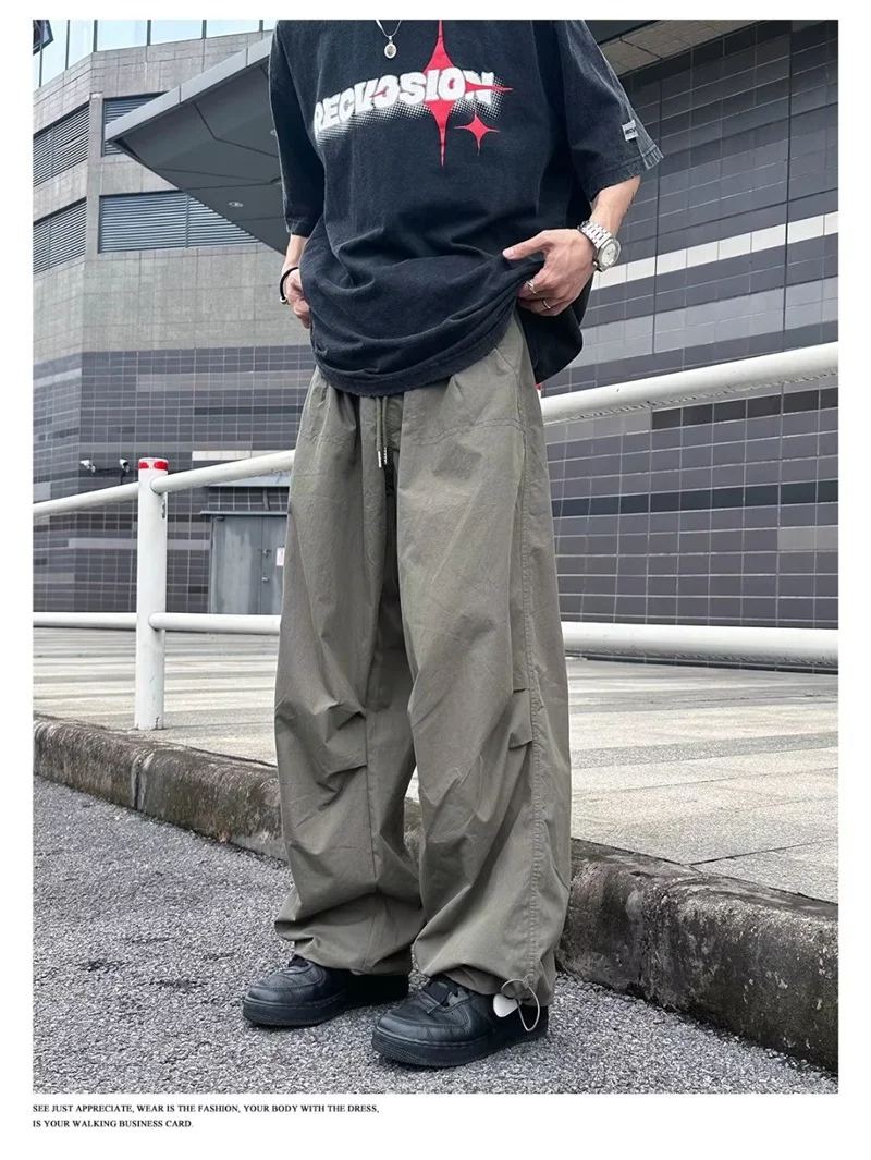 Description Picture 5 of itemAmerican Retro Overalls Drawstring Design Casual Pants Loose Wide-Leg Pants Men's Trendy Casual Spring and Summer