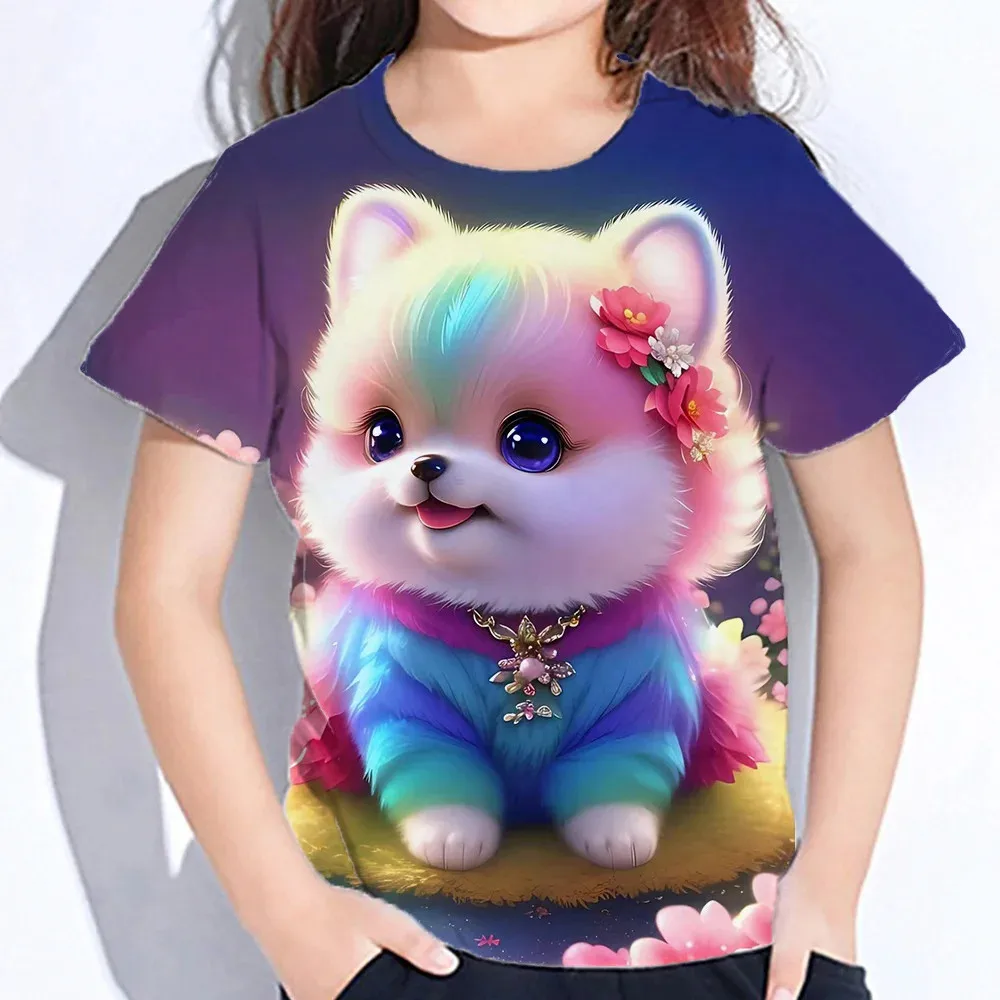 Children's Clothes 3d Print Kawaii Cat Pattern T Shirts Short Sleeve Tops 2024 Kids Clothing Girls Boys Clothes 2 To 8 Years 3