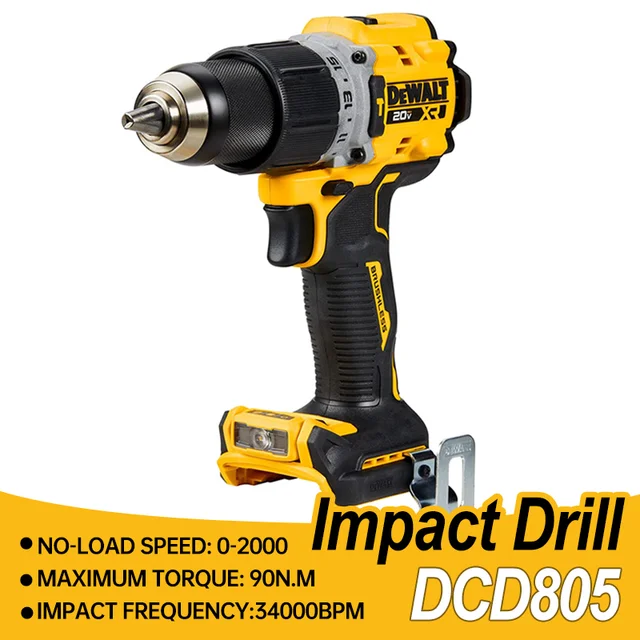 Dewalt-taladro de impacto inalámbrico sin escobillas, Kit de herramientas eléctricas recargables, solo 1/2 pulgadas, 20V, DCD805