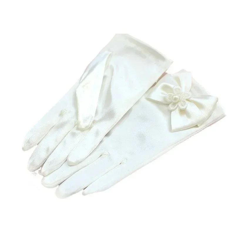Sweet satin flower child gloves white gloves for kids children girls wedding with bow kids fashion children's mittens satin gloves children gloves